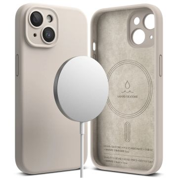 Husa de protectie telefon Silicone Magnetic compatibila cu iPhone 15, Crem - ES02102