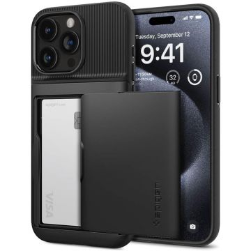 Husa de protectie telefon Slim Armor compatibila cu iPhone 15 Pro, Negru - ES02169