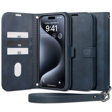 Husa de protectie telefon tip carte cu buzunar pentru carduri Wallet Pro compatibila cu iPhone 15 Pro Max, Albastru - ES02227