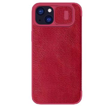 Husa de protectie telefon tip carte din piele ecologica Lether Case compatibila cu iPhone 15 Plus, Rosu - ES02044