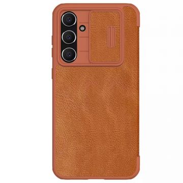 Husa de protectie telefon tip carte din piele ecologica Lether Case compatibila cu Samsung Galaxy S23 FE, Maro - ES02041