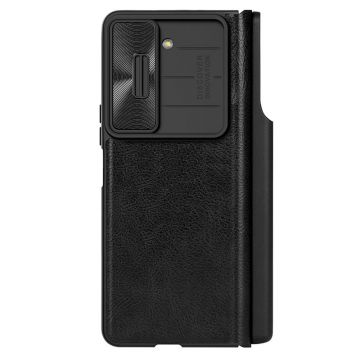 Husa de protectie telefon tip carte din piele ecologica Lether Case compatibila cu Samsung Galaxy Z Fold5, Negru - ES02053