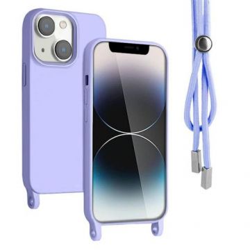Husa Lemontti Silicon cu Snur compatibila cu iPhone 13 Mov, protectie 360°, material fin, captusit cu microfibra