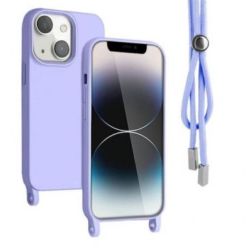 Husa Lemontti Silicon cu Snur compatibila cu iPhone 14 Mov, protectie 360°, material fin, captusit cu microfibra