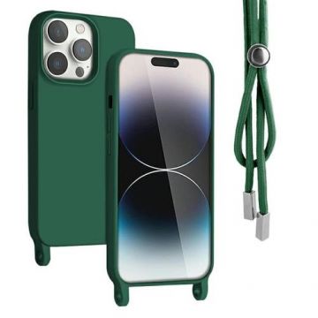 Husa Lemontti Silicon cu Snur compatibila cu iPhone 14 Pro Verde, protectie 360°, material fin, captusit cu microfibra