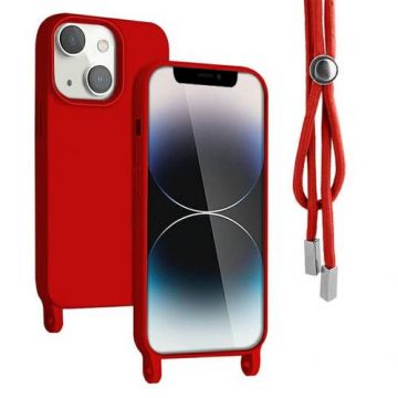 Husa Lemontti Silicon cu Snur compatibila cu iPhone 14 Rosu, protectie 360°, material fin, captusit cu microfibra