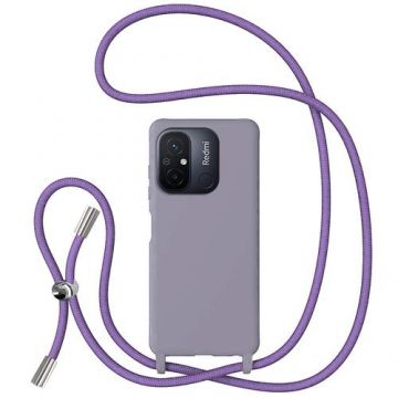Husa Protectie Spate Lemontti Silicon cu Snur pentru Xiaomi Redmi 12C, protectie 360°, material fin, captusit cu microfibra (Mov)