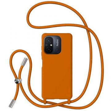 Husa Protectie Spate Lemontti Silicon cu Snur pentru Xiaomi Redmi 12C, protectie 360°, material fin, captusit cu microfibra (Portocaliu)