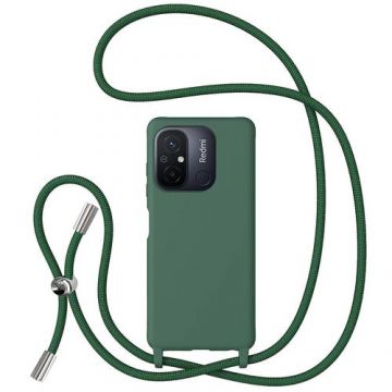Husa Protectie Spate Lemontti Silicon cu Snur pentru Xiaomi Redmi 12C protectie 360°, material fin, captusit cu microfibra (Verde)