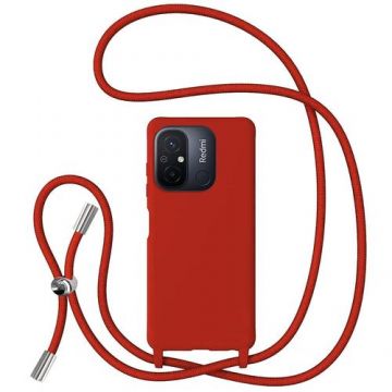 Husa Protectie Spate Lemontti Silicon cu Snur Xiaomi Redmi 12C, protectie 360°, material fin, captusit cu microfibra (Rosu)