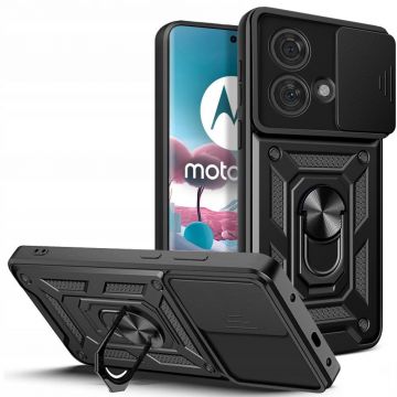 Husa telefon compatibila Motorola Edge 40 Neo, Slide & Snap Premium, Magnetic Ring Holder, Negru