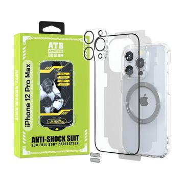 ATB Husa iPhone 12 Pro Max TPU Antisoc - Folie Sticla - Folie Spate - Protectie Camera - Inel Magnetic - Stickere Anti-Praf, Kit 6 in 1 De Protectie