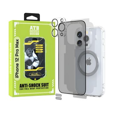 ATB Husa iPhone 12 Pro Max TPU Antisoc - Folie Sticla Privacy - Folie Spate - Protectie Camera - Inel Magnetic - Stickere Anti-Praf, Kit 6 in 1 De Protectie