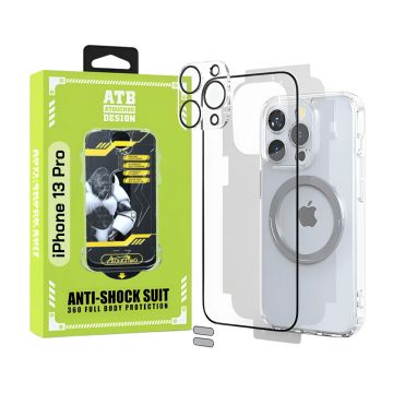 ATB Husa iPhone 13 Pro TPU Antisoc - Folie Sticla - Folie Spate - Protectie Camera - Inel Magnetic - Stickere Anti-Praf, Kit 6 in 1 De Protectie