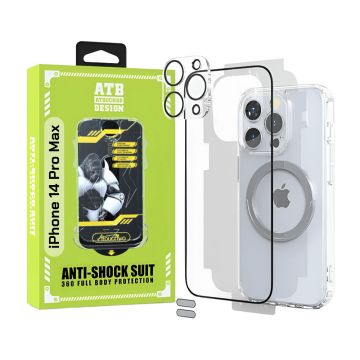 ATB Husa iPhone 14 Pro Max TPU Antisoc - Folie Sticla - Folie Spate - Protectie Camera - Inel Magnetic - Stickere Anti-Praf, Kit 6 in 1 De Protectie