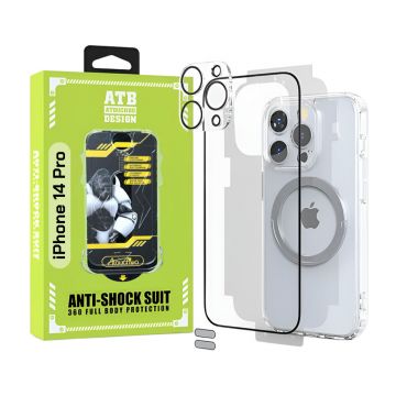 ATB Husa iPhone 14 Pro TPU Antisoc - Folie Sticla - Folie Spate - Protectie Camera - Inel Magnetic - Stickere Anti-Praf, Kit 6 in 1 De Protectie