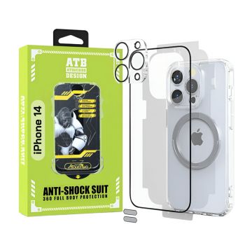 ATB Husa iPhone 14 TPU Antisoc - Folie Sticla - Folie Spate - Protectie Camera - Inel Magnetic - Stickere Anti-Praf, Kit 6 in 1 De Protectie