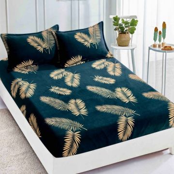 Cearsaf cu elastic COCOLINO 180x200x25cm 2 fete de perne Jojo Home Verde frunze