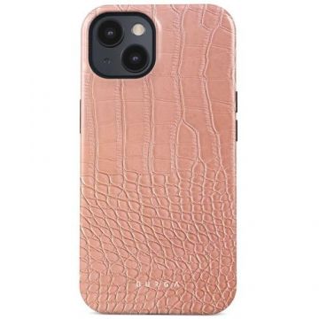 Husa Burga Dual Layer Pink Croco compatibila cu iPhone 15 Plus