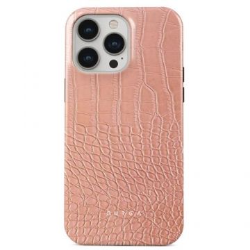 Husa Burga Dual Layer Pink Croco compatibila cu iPhone 15 Pro