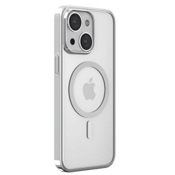 Husa Devia Glimmer Series Magnetic compatibila cu iPhone 15 Plus, Argintiu