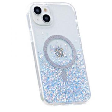 Husa Devia Shiny Series Original Design Magnetic compatibila cu iPhone 15 Plus, Transparent / Albastru