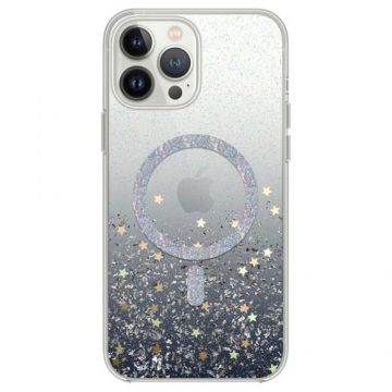 Husa Devia Shiny Series Original Design Magnetic compatibila cu iPhone 15 Pro Max, Transparent / Negru