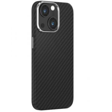 Husa Devia Ultra-Thin Carbon Fiber Magnetic compatibila cu iPhone 15 Plus, Negru