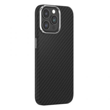 Husa Devia Ultra-Thin Carbon Fiber Magnetic compatibila cu iPhone 15 Pro, Negru