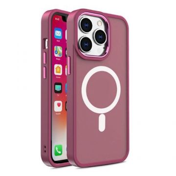 Husa Lemontti Color Matte MagSafe compatibila cu iPhone 15 Pro Max, Visiniu