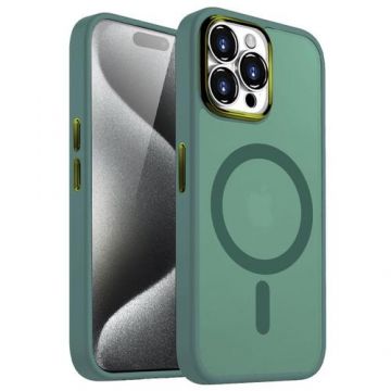 Husa Lemontti Guardian Magsafe compatibila cu iPhone 15 Pro Max, Transparent/ Verde