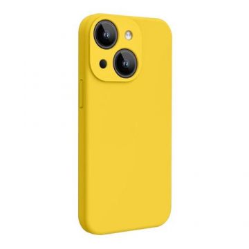 Husa Lemontti Liquid Silicon MagCharge compatibila cu iPhone 15, Galben, protectie 360 grade, material fin, captusit cu microfibra