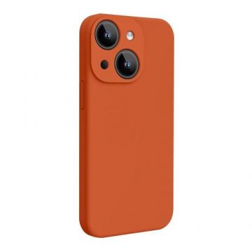 Husa Lemontti Liquid Silicon MagCharge compatibila cu iPhone 15, Portocaliu, protectie 360 grade, material fin, captusit cu microfibra