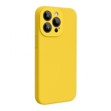 Husa Lemontti Liquid Silicon MagCharge compatibila cu iPhone 15 Pro, Galben, protectie 360 grade, material fin, captusit cu microfibra