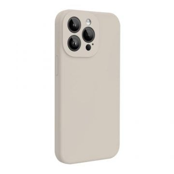 Husa Lemontti Liquid Silicon MagCharge compatibila cu iPhone 15 Pro Max, Bej, protectie 360 grade, material fin, captusit cu microfibra