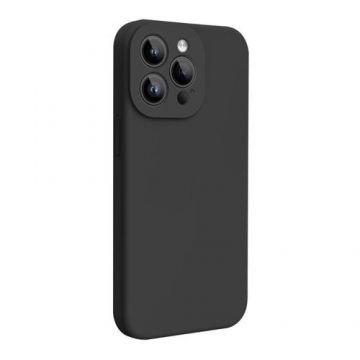 Husa Lemontti Liquid Silicon MagCharge compatibila cu iPhone 15 Pro Max, Negru, protectie 360 grade, material fin, captusit cu microfibra