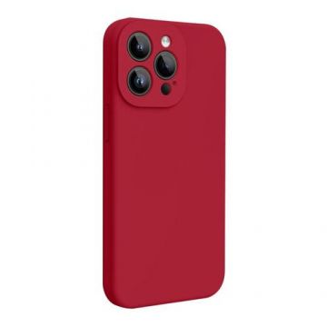 Husa Lemontti Liquid Silicon MagCharge compatibila cu iPhone 15 Pro Max, Visiniu, protectie 360 grade, material fin, captusit cu microfibra