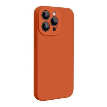 Husa Lemontti Liquid Silicon MagCharge compatibila cu iPhone 15 Pro, Portocaliu, protectie 360 grade, material fin, captusit cu microfibra