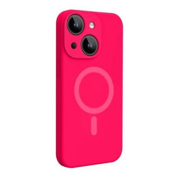 Husa Lemontti Liquid Silicon MagCharge compatibila cu iPhone 15, Roz Neon, protectie 360 grade, material fin, captusit cu microfibra