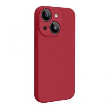 Husa Lemontti Liquid Silicon MagCharge compatibila cu iPhone 15, Visiniu, protectie 360 grade, material fin, captusit cu microfibra