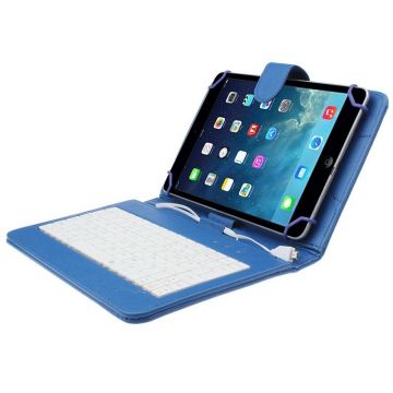 Husa Tableta 7 Inch Cu Tastatura Micro Usb Model X , Albastru , Tip Mapa , Prindere 4 Cleme C105