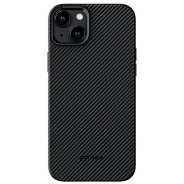 Husa Protectie Spate Pitaka MagEZ Pro 4 Aramida 600D compatibila cu Apple iPhone 15, MagSafe (Negru/Gri)