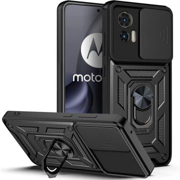 Husa telefon compatibila Motorola Edge 30 Neo, Slide & Snap Premium, Magnetic Ring Holder, Negru
