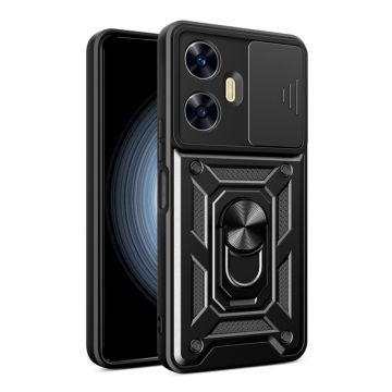 Husa telefon compatibila Realme C55, Slide & Snap Premium, Magnetic Ring Holder, Negru