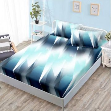 Cearsaf cu elastic Bumbac FINET 160x200cm 2 fete de perne 50x70cm Turquoise abstract