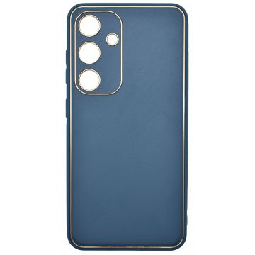 Husa eleganta din piele ecologica pentru Samsung Galaxy S24 cu accente aurii, Albastru inchis