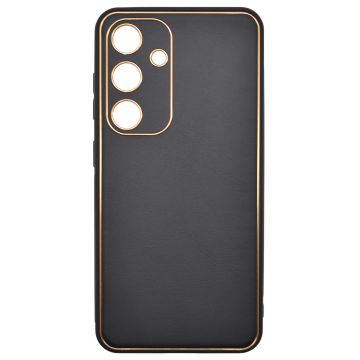 Husa eleganta din piele ecologica pentru Samsung Galaxy S24 cu accente aurii, Negru