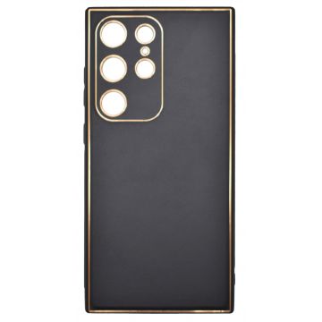 Husa eleganta din piele ecologica pentru Samsung Galaxy S24 Ultra cu accente aurii, Negru