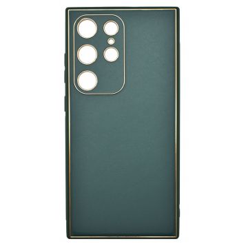 Husa eleganta din piele ecologica pentru Samsung Galaxy S24 Ultra cu accente aurii, Verde inchis