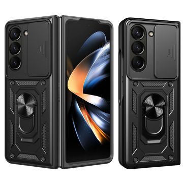 Husa telefon compatibila Samsung Galaxy Z Fold 5, Slide & Snap Premium, Magnetic Ring Holder, Negru